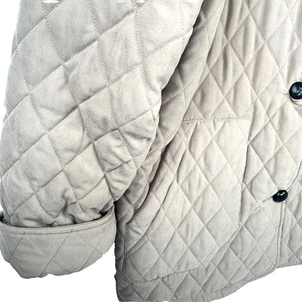 Evan Picone Chore Coat Barn Jacket Quilted Fur Collar Black Beige Womens Sz S - Picture 5 of 7